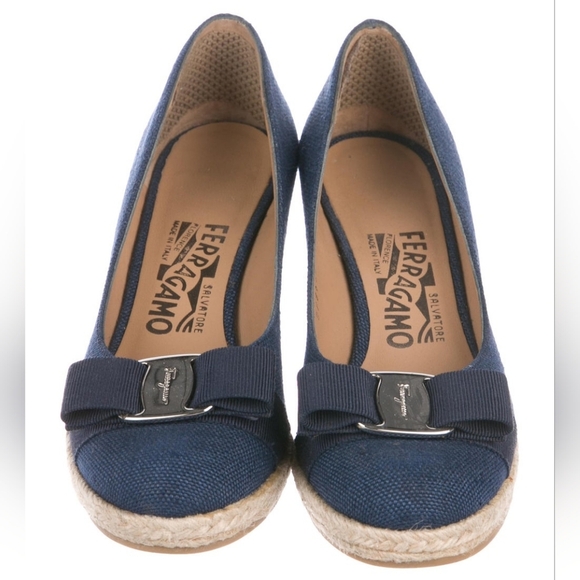 Salvatore Ferragamo Darley Espadrille Blue Denim Wedges Size 5C Women's - Picture 2 of 16